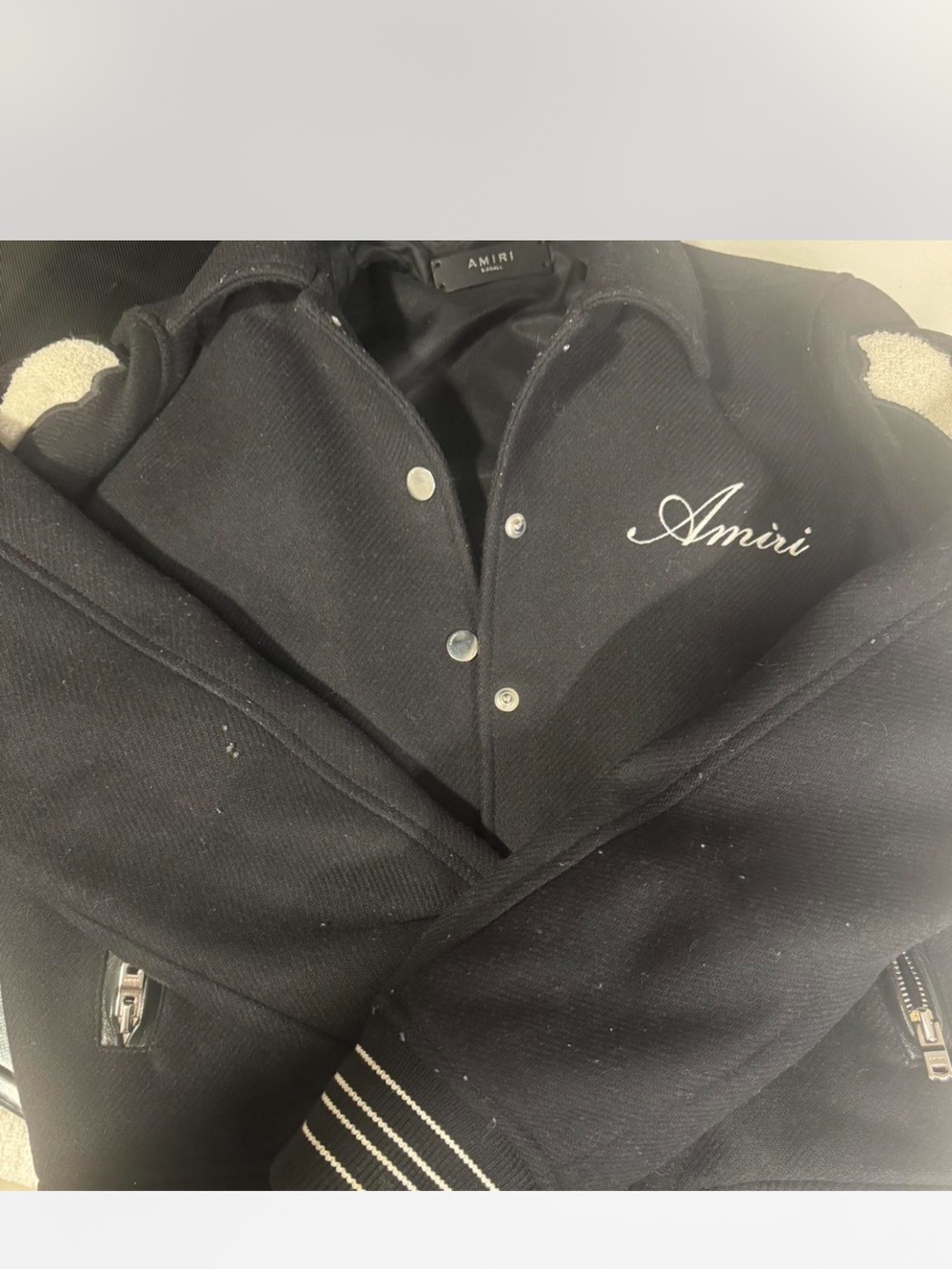 AMIRI Black Snap-Front Logo Zip Sweater